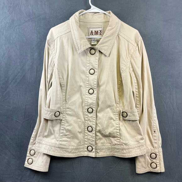 Vintage AMI Snap Button Trucker Jacket Women's XL Oversized Buttons Adjustable - Picture 3 of 7